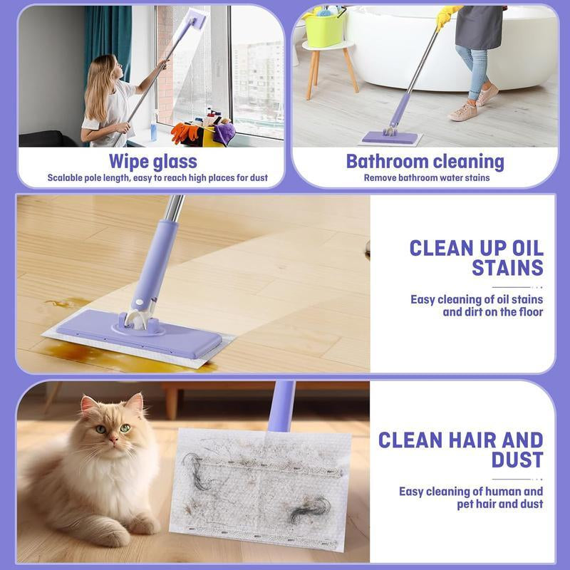 No-Wash Mop, Uses Disposable Face Towel, Hands-Free Replacement, Dry and Wet Multi Surface Floor Cleaner, Bathroom Cleaning